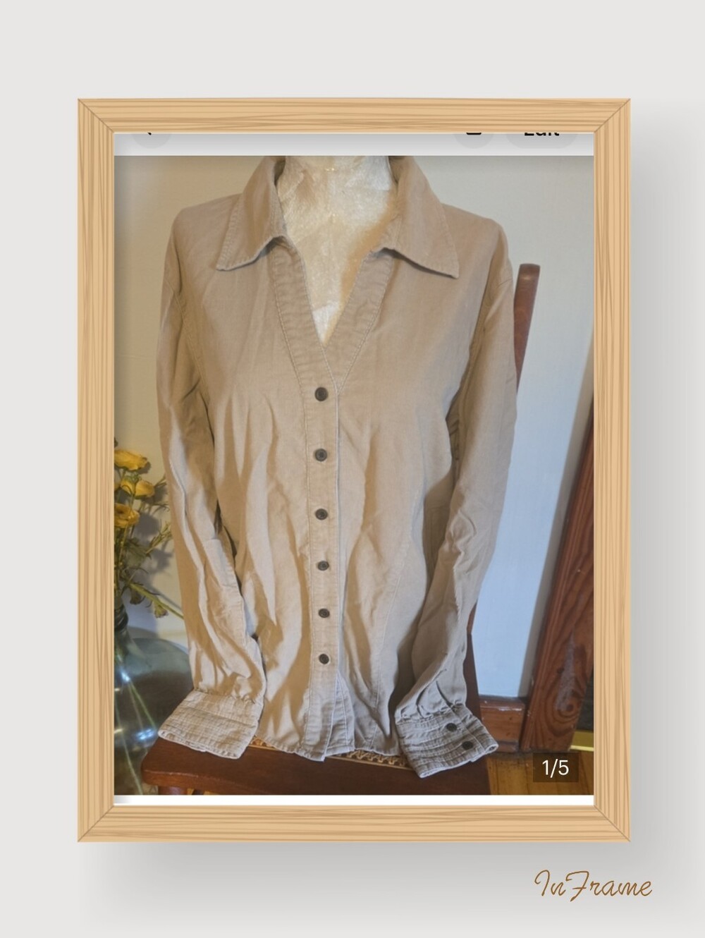 St. John's Bay Women's Curderoy Button-Down Shirt in Tan Size Xl